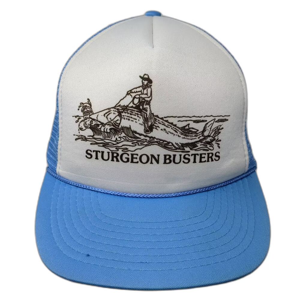 Mohr's Sturgeon Busters Blue White Trucker Hat OS Fishing Mesh Snapback Graphic